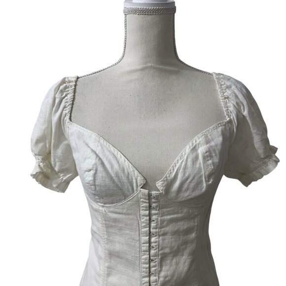 Urban Outfitters White Britney Cottage‎ Regency Corset Milkmaid Mini Dress M - Picture 2 of 13